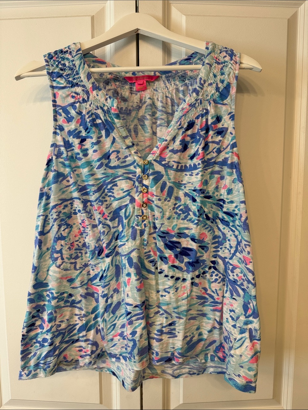 Lilly Pulitzer Blue Multi Printed V-Neck Sleeveless Tank